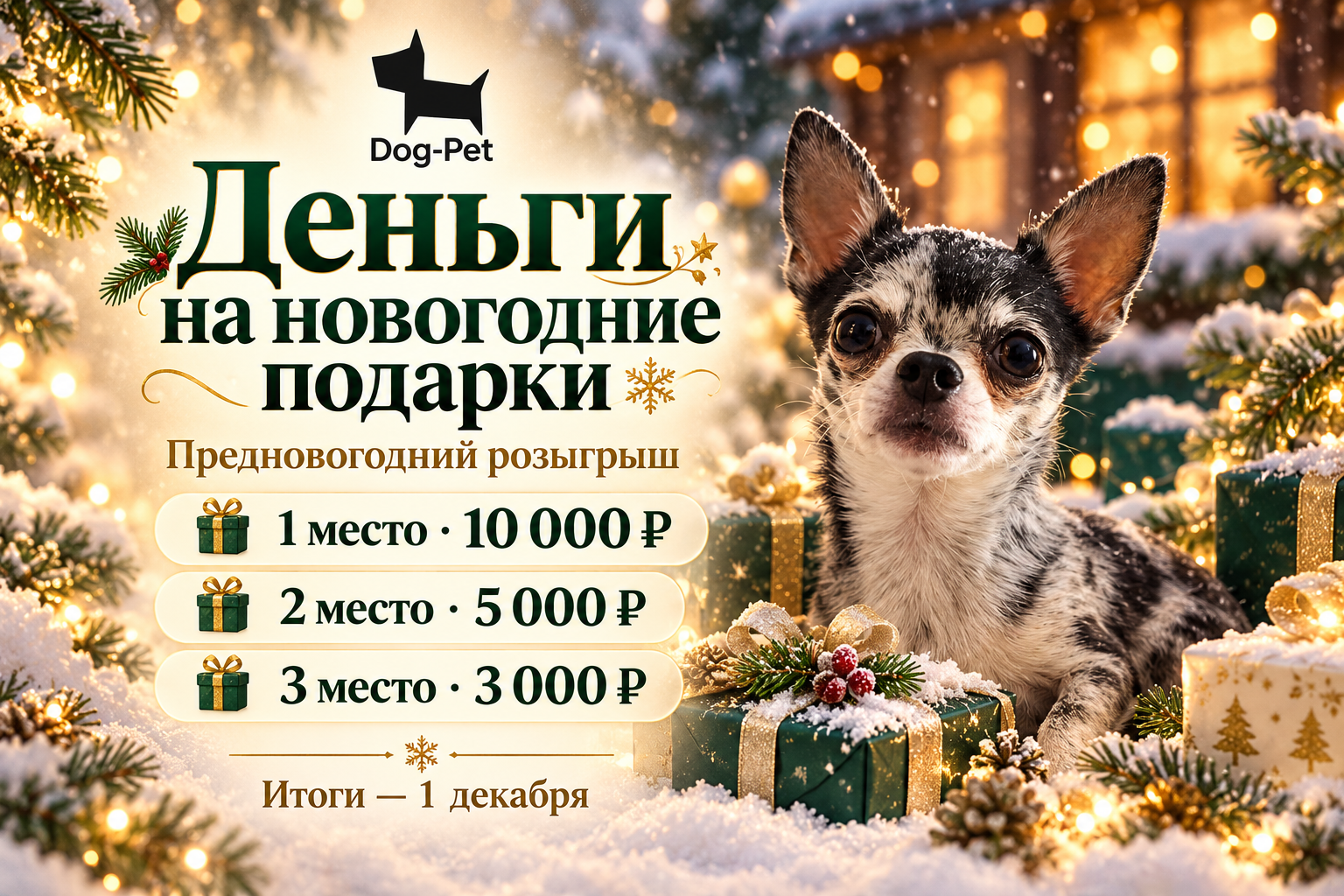 Бозя среди снега, подарков и тёплых новогодних огней. Призы: 10 000, 5 000 и 3 000 рублей. Итоги 1 декабря.